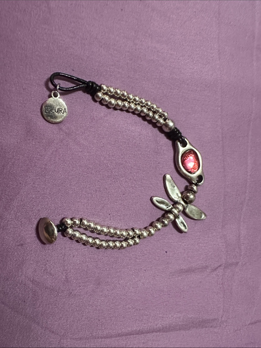 Silver Dragonfly with pink stone